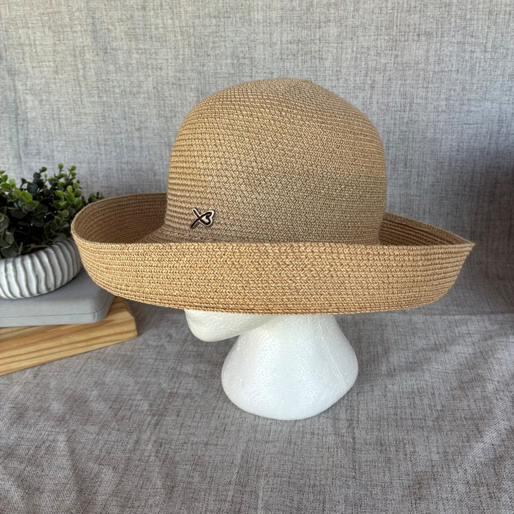 Betmar New York Tan Woven Paper Blend Rolled Brim Sun Hat Women's Medium